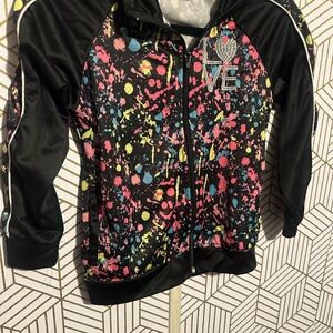 Girls Black Paint Splatter LOVE Zip-Up Jacket – Size 7/8